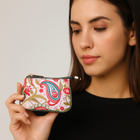 Wholesale Coin Pouch for Women - Fabric with Leather Trim Style