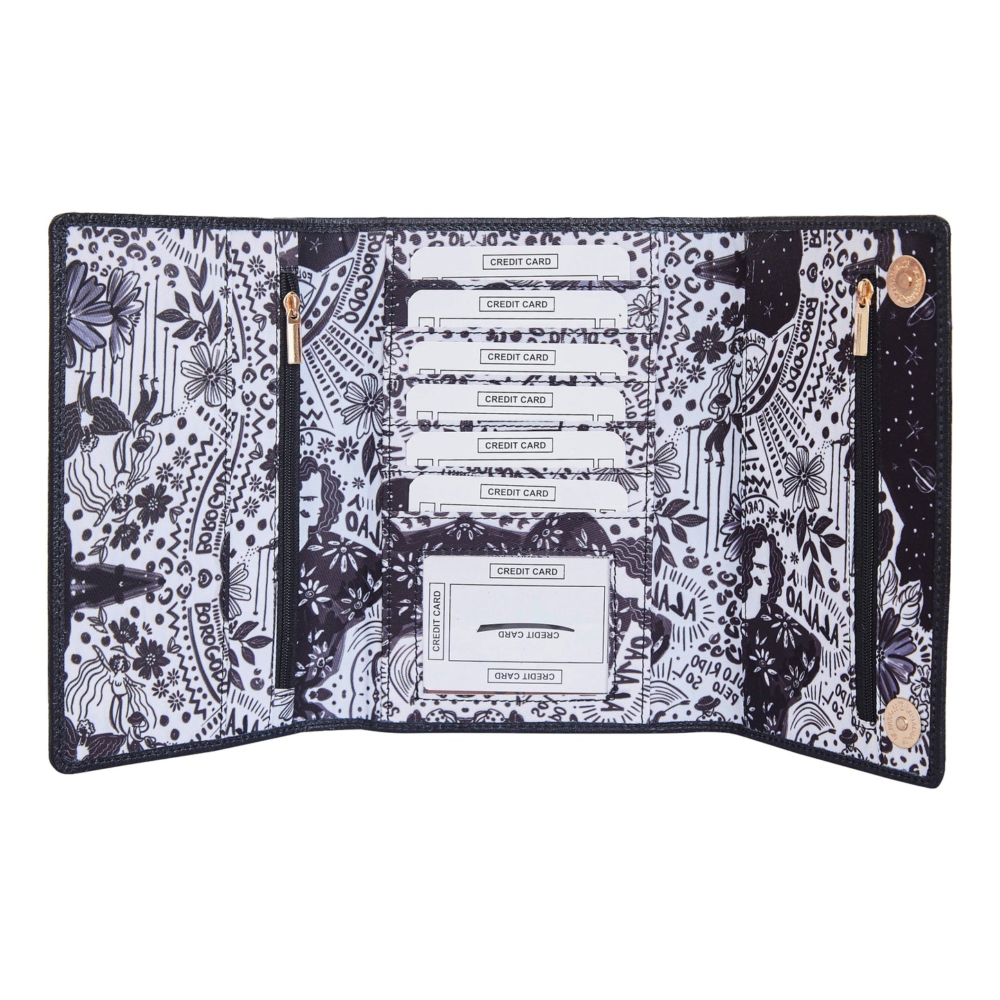 Wholesale Monochrome Trifold Wallet - Fabric with Leather Trim for Women