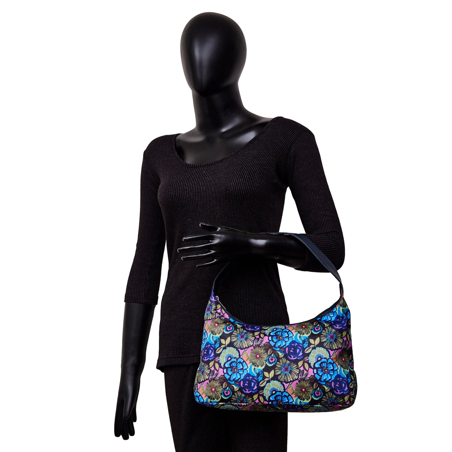 Wholesale Botanical Hobo Sling Bag - Fabric with Leather Trim - Women