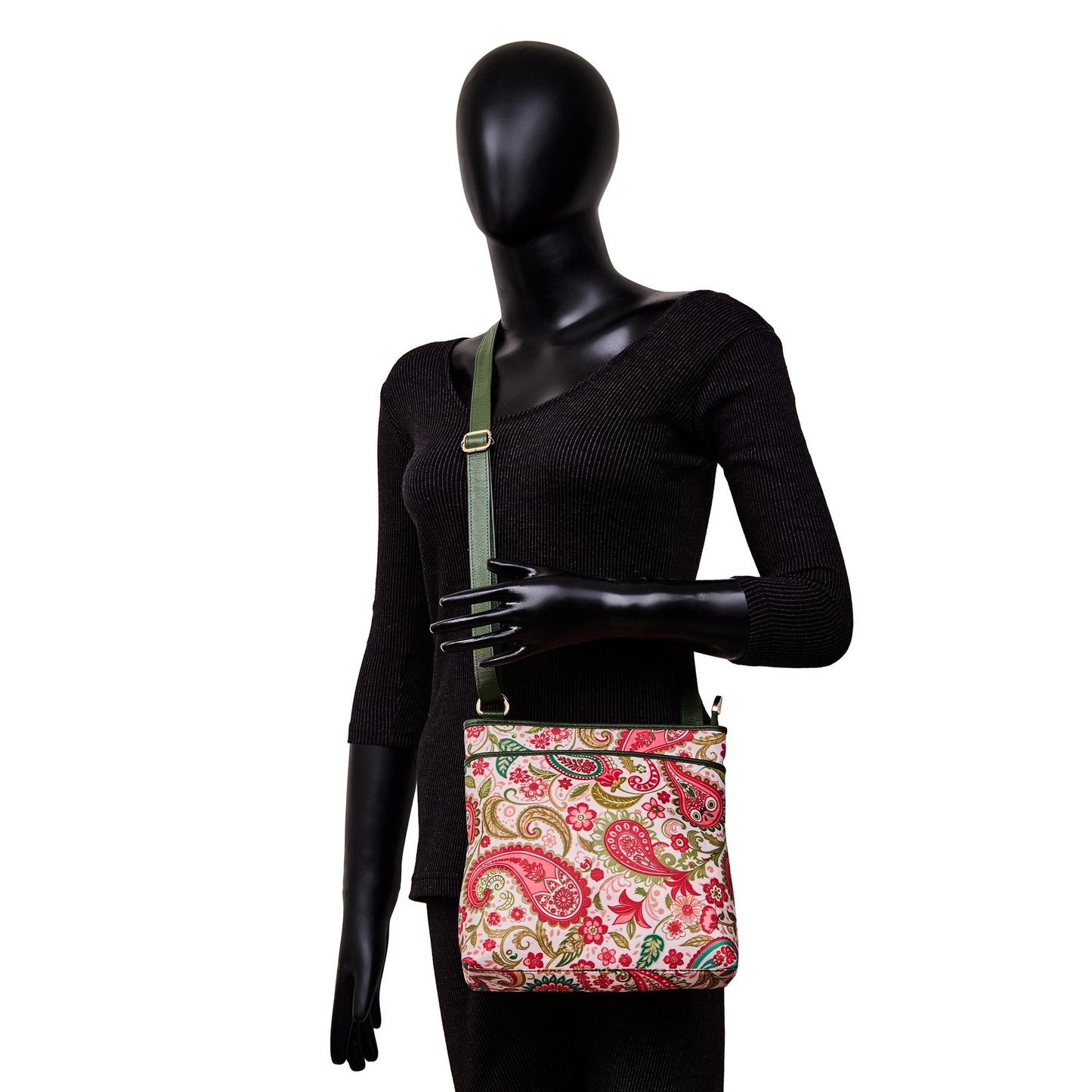 Wholesale Crossbody Bag Fabric with Leather Trim and Paisley Print for Women
