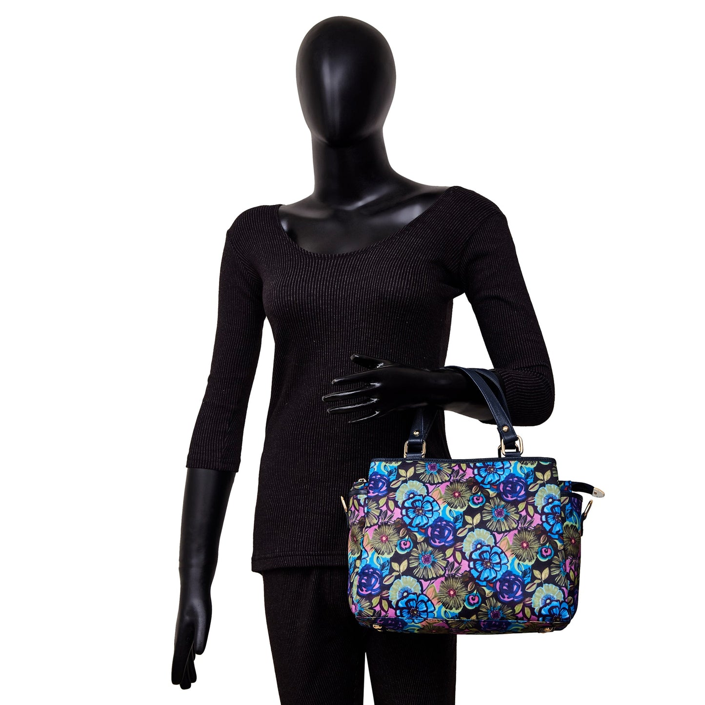 Wholesale Women Botanical Satchel Bag - Fabric with Leather Trim