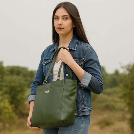 Olive Genuine Leather Tote Shoulder Bag Wholesale for Women | Daily Use