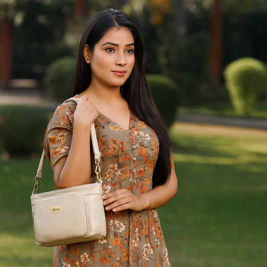 Taupe Genuine Leather Shoulder Handbag Wholesale for Women - Tote with Front Pocket