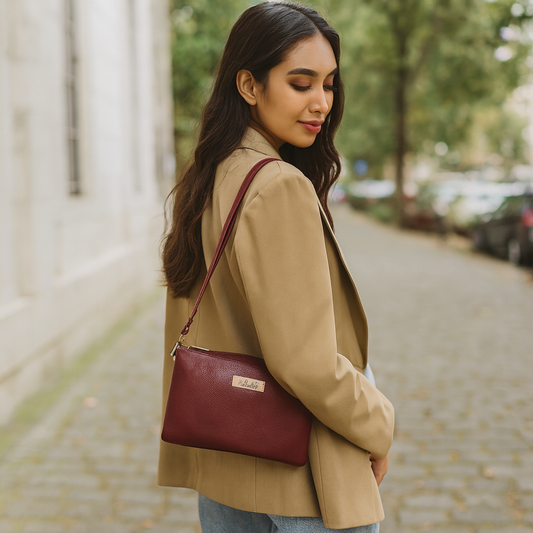 Cherry Red Genuine Leather Crossbody Shoulder Bag Wholesale for Women – Sleek Crossover Shoulder Purse