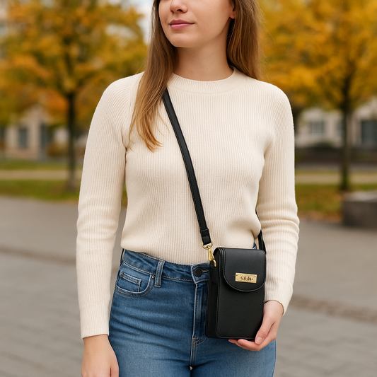 Black Genuine Leather Mobile Crossbody Bag Wholesale for Women – Phone Purse