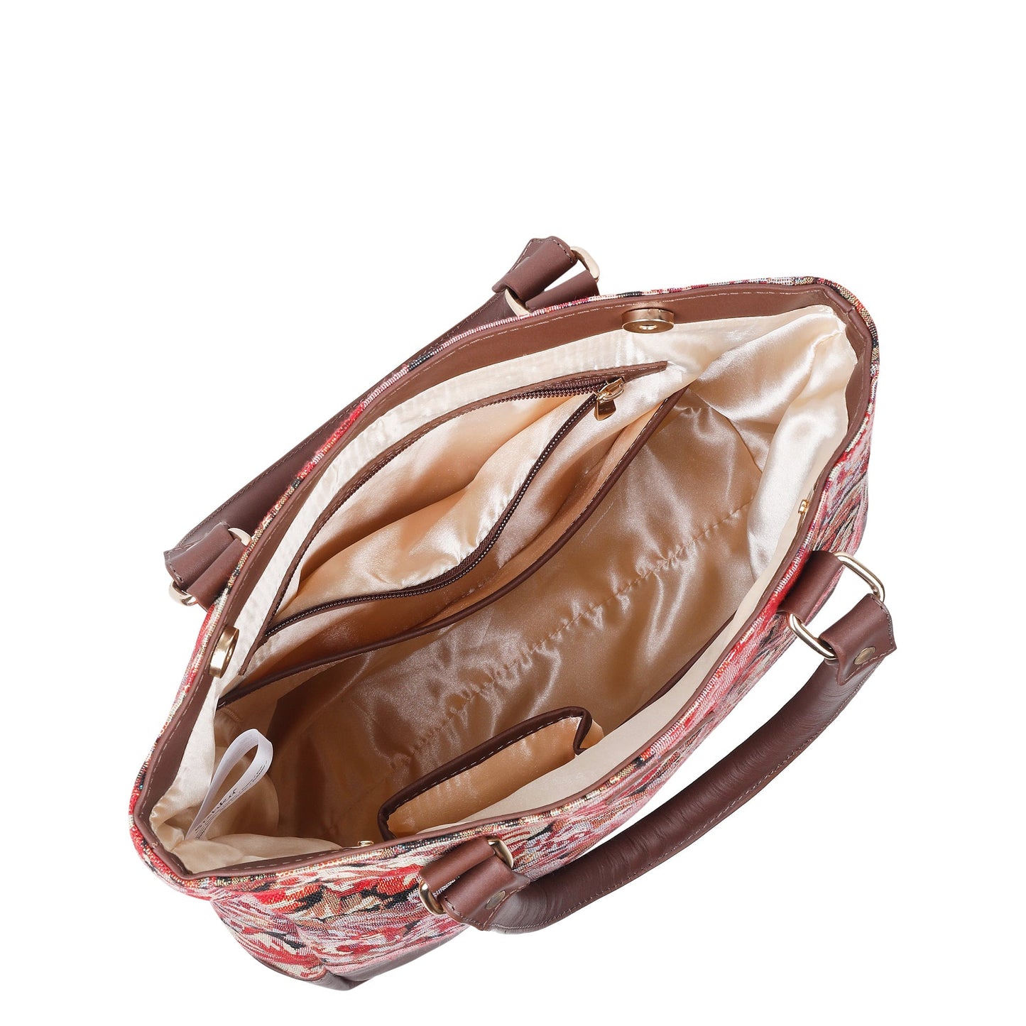 Wholesale Women’s Floral Tapestry Tote Bag – Genuine Leather-Trimmed Shoulder Purse with Top Handle
