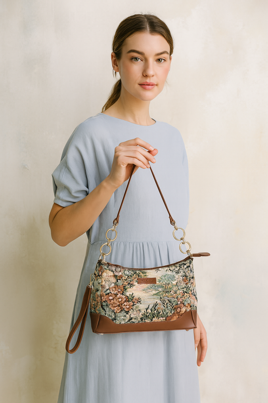 Wholesale Botanical Tapestry Shoulder Bag for Women – Genuine Leather‑Trimmed Tote, Sling Purse & Satchel