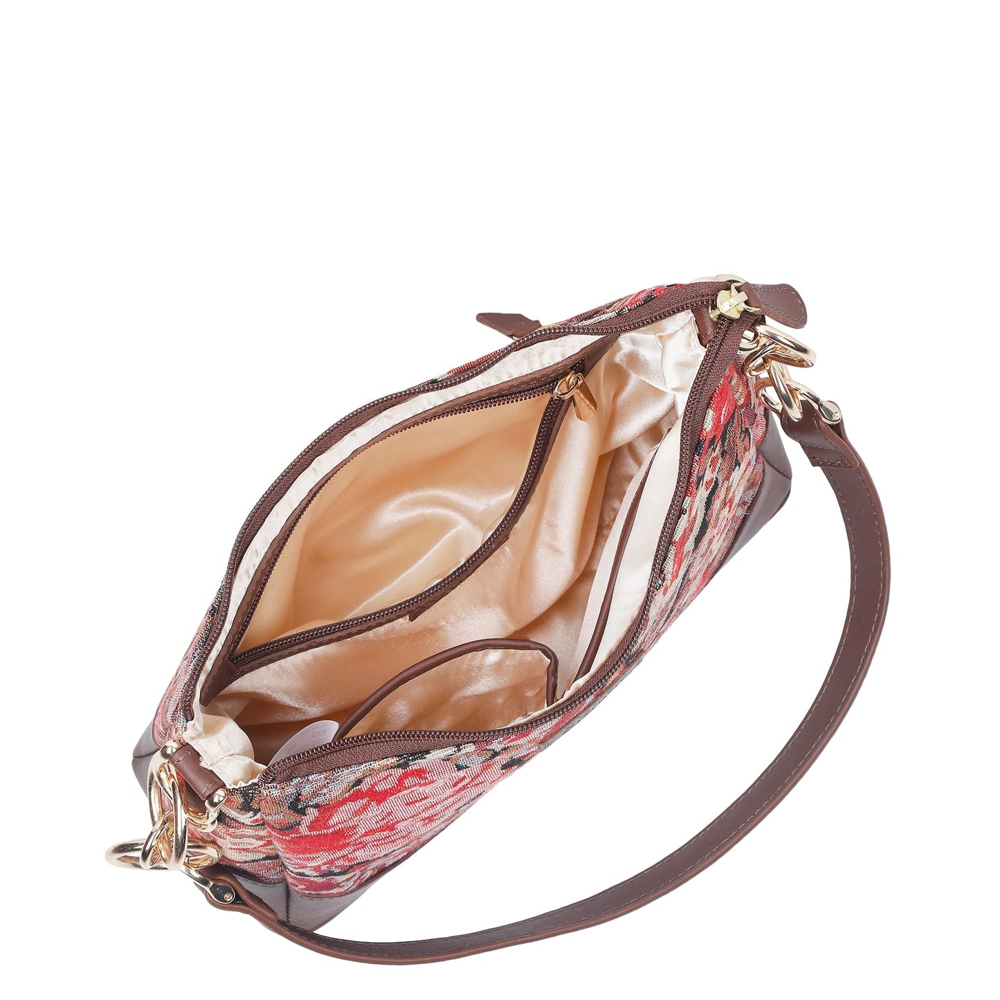 Floral Pattern Tapestry Shoulder Bag for Women – Stylish Tote Sling Satchel Purse with Genuine Leather Trim
