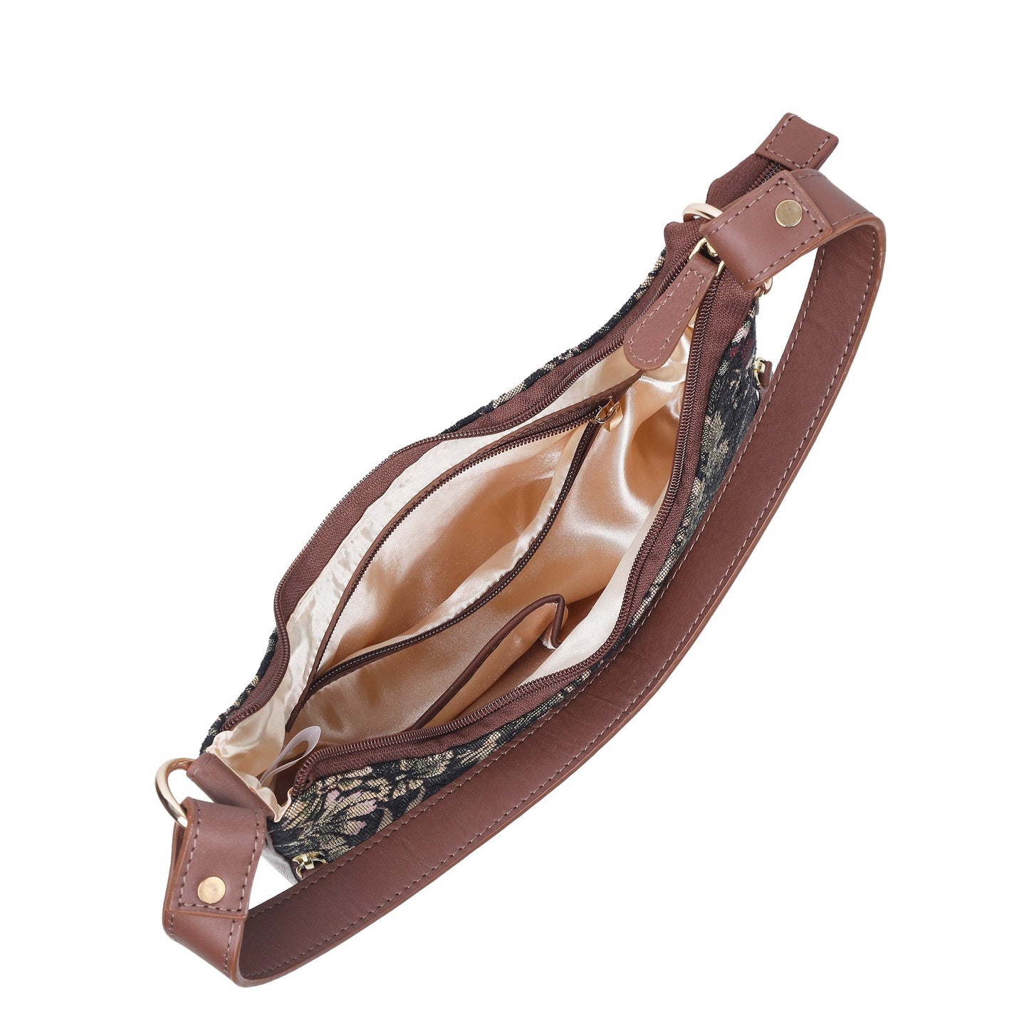 Women's Hobo Bag in Tapestry Vintage Pattern Fabric | Shoulder & Sling Purse with Genuine Leather Strap for Daily Use