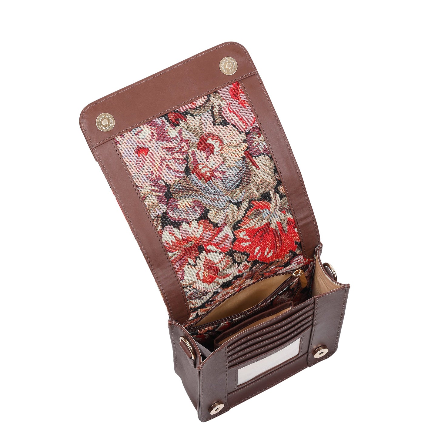 Floral Tapestry Crossbody Bag – Women’s Sling Shoulder Purse with Genuine Leather Trim
