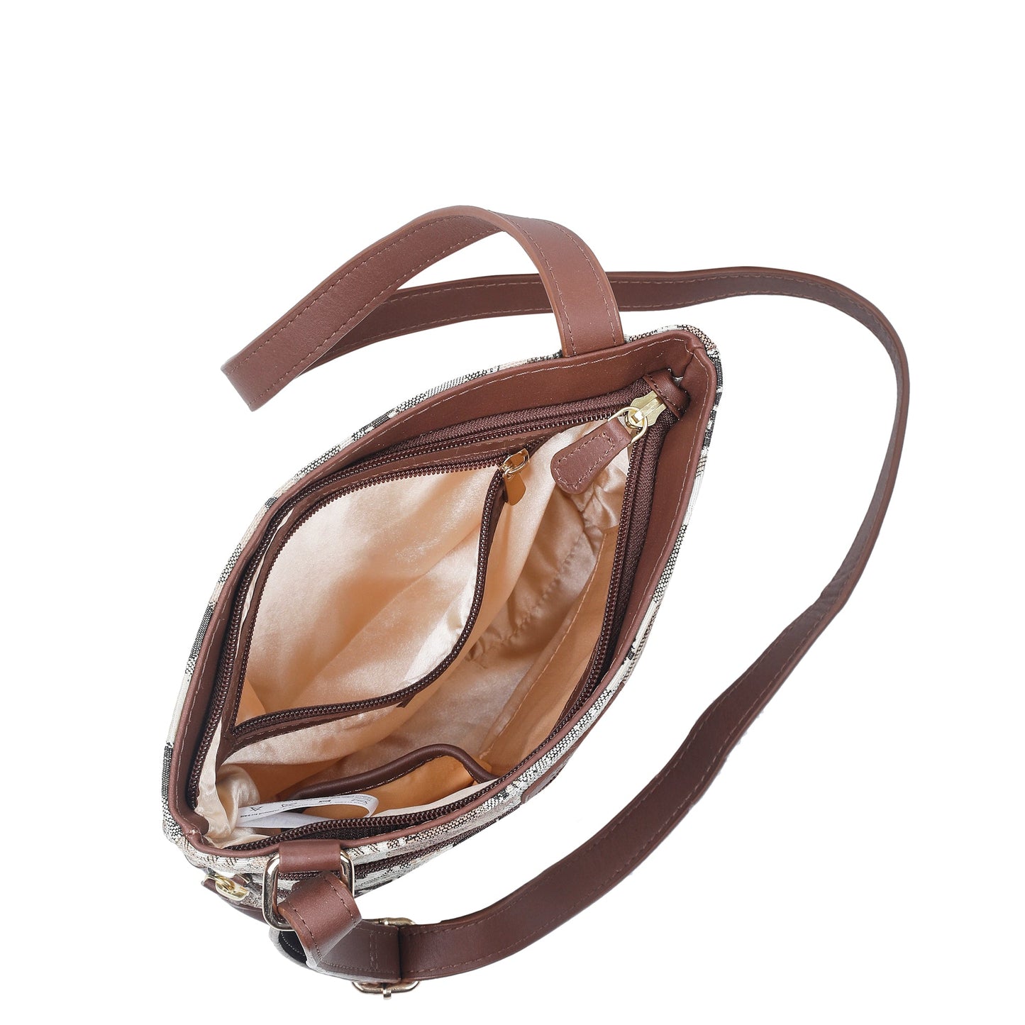 Abstract Tapestry Crossbody Sling Bag – Women’s Shoulder & Messenger Purse with Genuine Leather Trim
