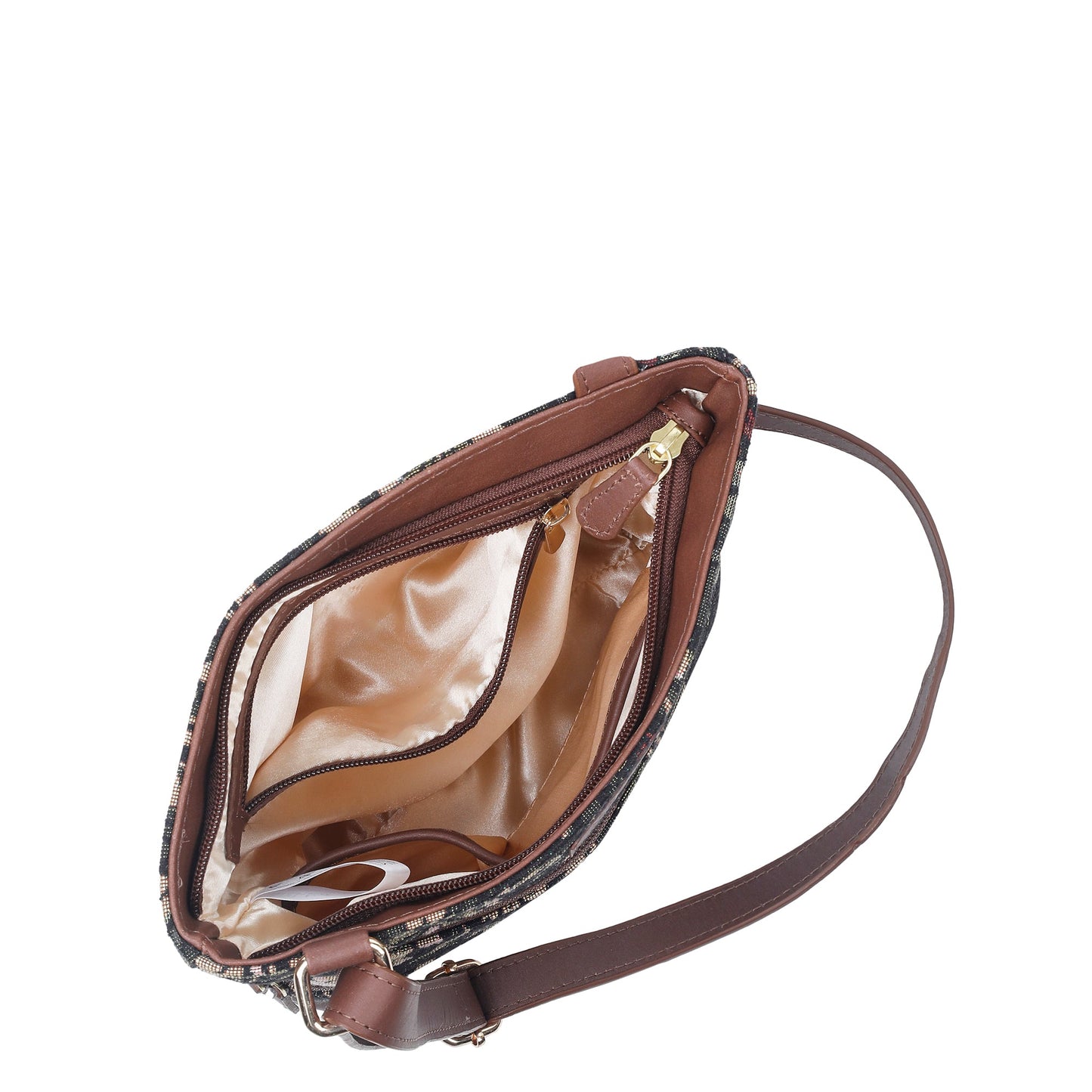 Vintage Tapestry Crossbody Sling Bag for Women – Shoulder & Messenger Purse with Genuine Leather Trim