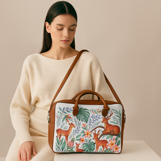 Vegan Leather Wholesale Crossbody Bag for Women with Top Handle – Deers Hand Printed, Tote & Business Handbag – Work, Travel & Daily Use
