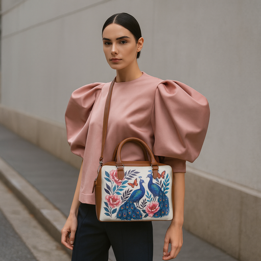 Leather Crossbody Bag for Women with Top Handle – Versatile Printed Vegan Shoulder, Tote & Business Handbag – Work, Travel & Daily Use