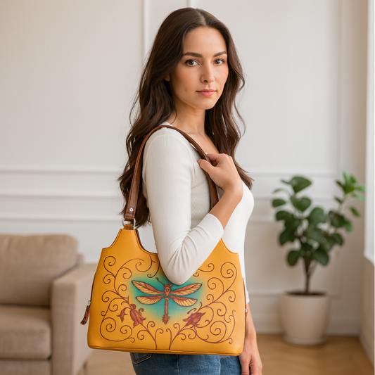 Hand Printed Wholesale Vegan Leather Shoulder Tote Bag for Women – Stylish Top Handle Handbag Purse– Travel, Office & Daily Use