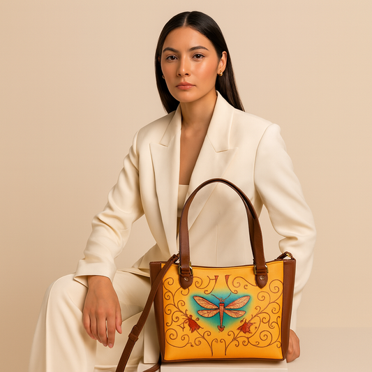 Dragonfly Wholesale Hand Printed Vegan Leather Shoulder Tote Bag– Handbag, Top Handle Purse for Women – Ideal for Office, Travel & Everyday Use