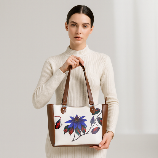 Floral Wholesale Hand Printed Vegan Leather Shoulder Tote Bag– Handbag, Top Handle Purse for Women – Ideal for Office, Travel & Everyday Use