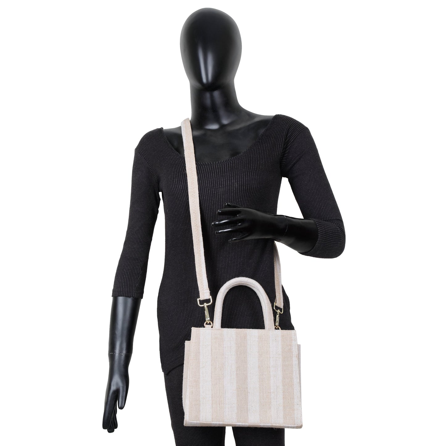 Wholesale Taupe Striped Canvas Crossbody Tote Handbag For Travel Use