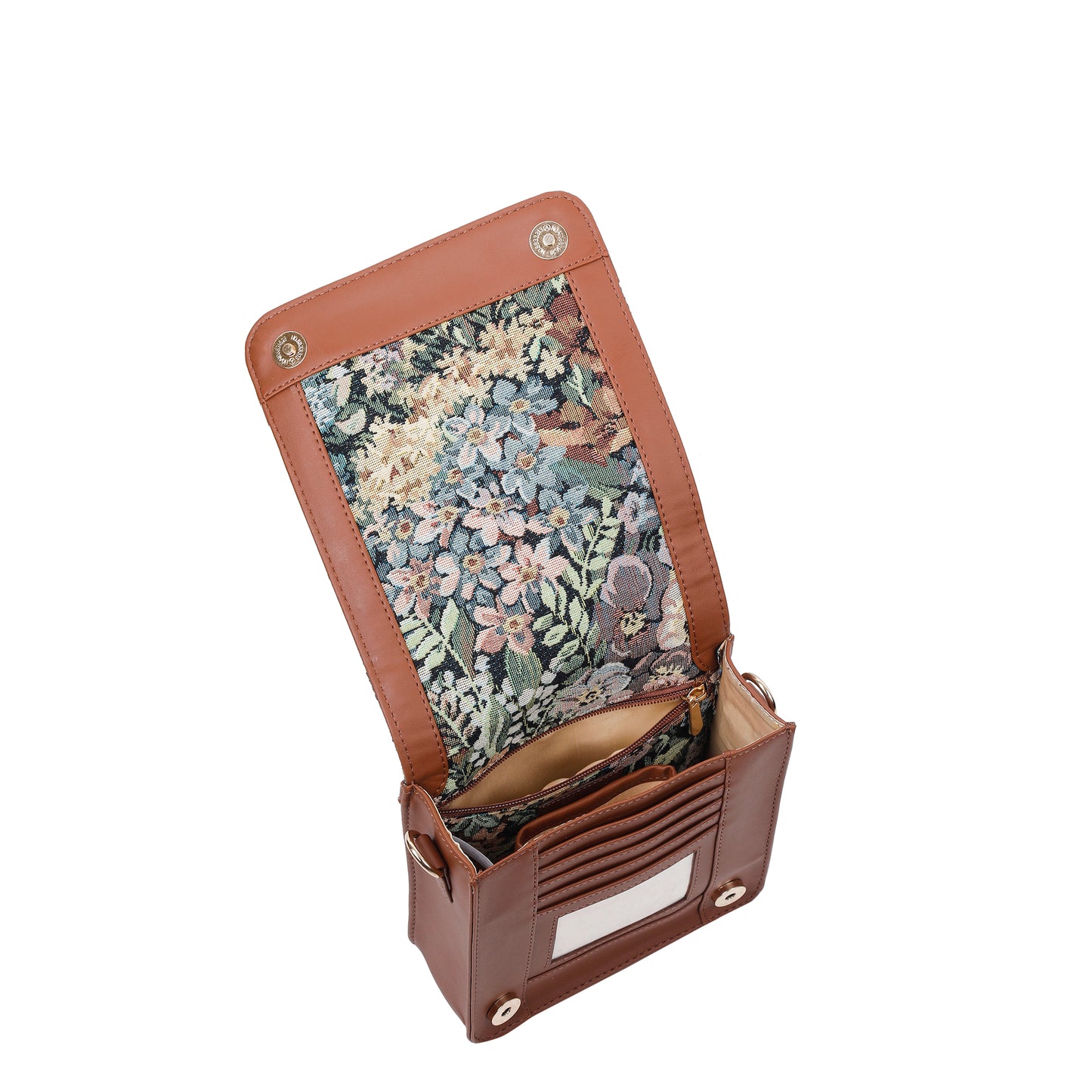 Botanical Tapestry Crossbody Sling Bag – Women Shoulder Purse with Vegan Leather Trim