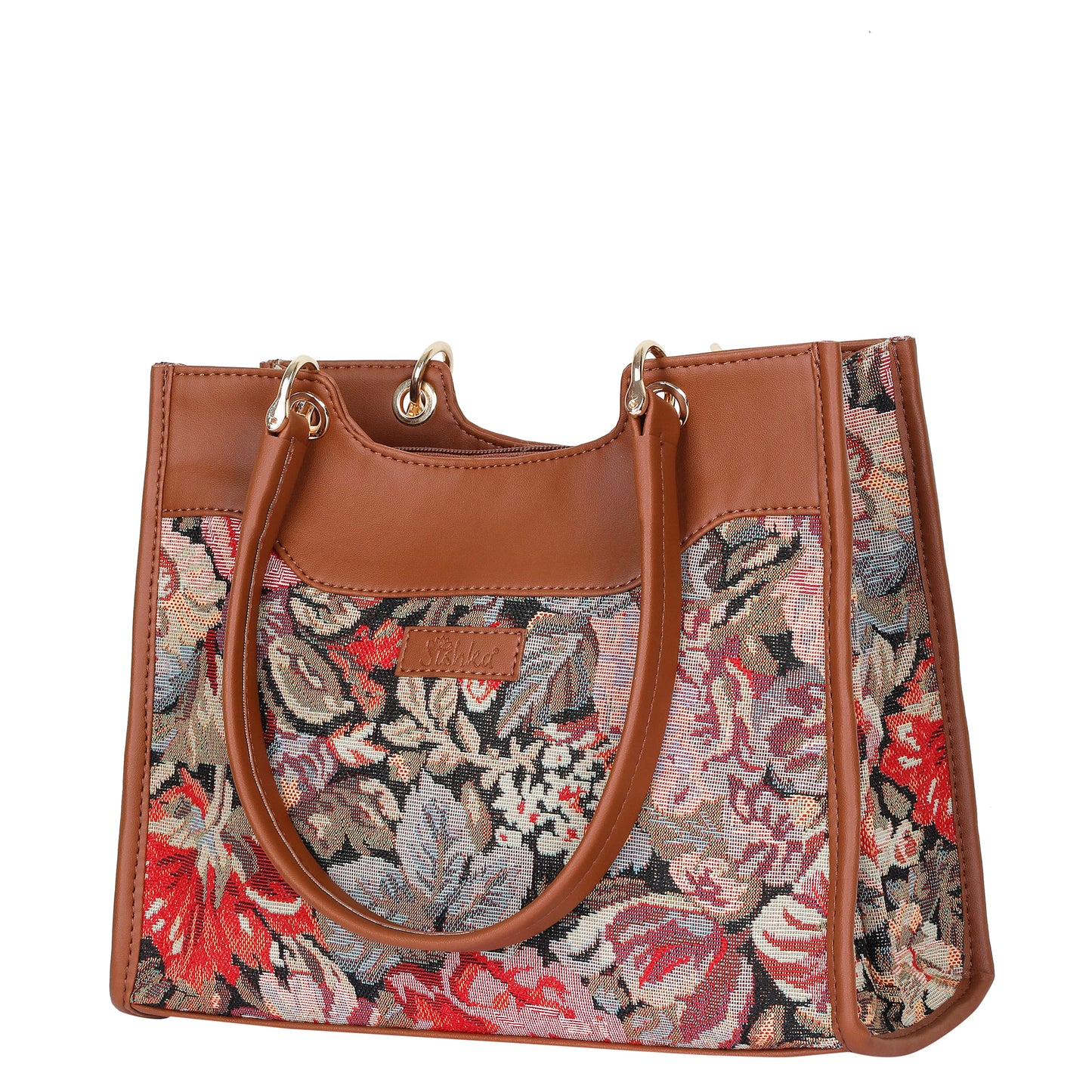 Women Floral Tapestry Satchel & Crossbody Bag – Wholesale Vegan Leather‑Trimmed Shoulder Purse with Top Handle