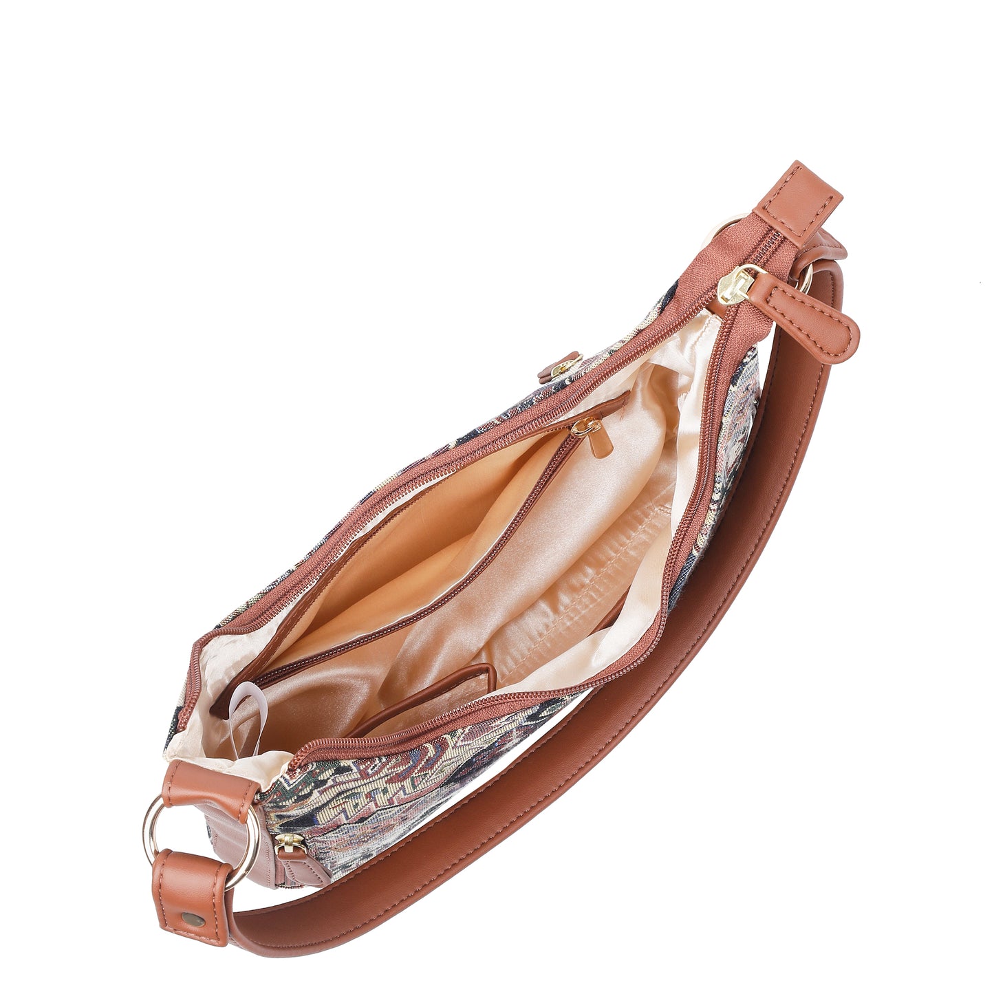 Ladies’ Geometric Tapestry Fabric Hobo Shoulder Bag – Stylish Satchel Purse with Vegan Leather Strap for Work & Casual Outings