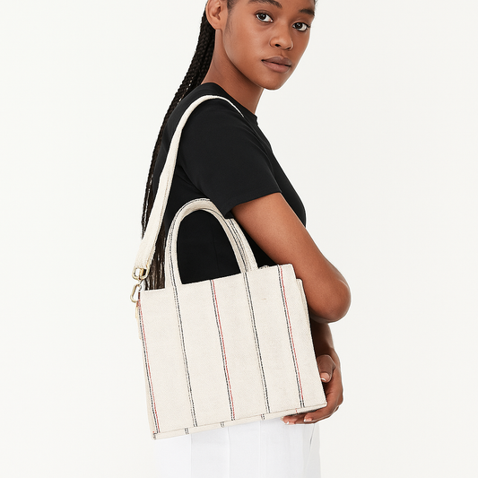 Wholesale Beige Striped Canvas Crossbody Tote bag for Everyday Use