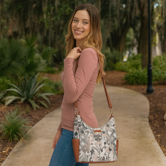 Wholesale Abstract Tapestry Hobo Crossbody Bag – Women Shoulder Sling Handbag with vegan leather Trim
