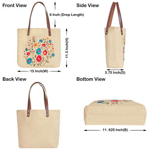 Wholesale Multi-Purpose Floral Embroidered Tote bag with Leather