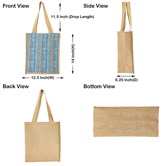 Wholesale Reusable Jute with Jacquard fabric Shopping Tote Bag Combo