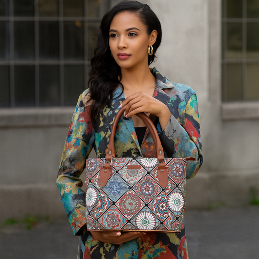 Women’s Multicolor Tote Bags with Vegan Leather Trim Handle – Wholesale