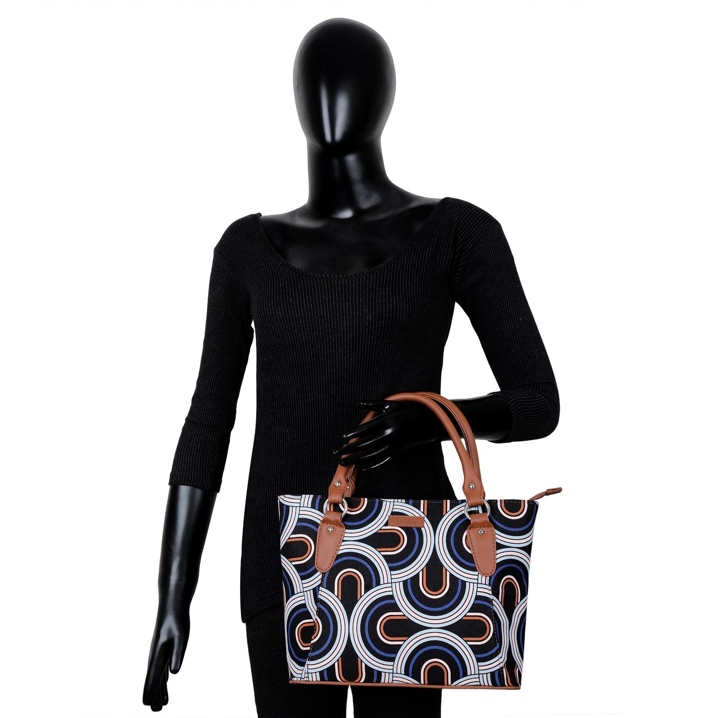 Women’s Abstract Tote Bags with Vegan Leather Trim Handle – Wholesale