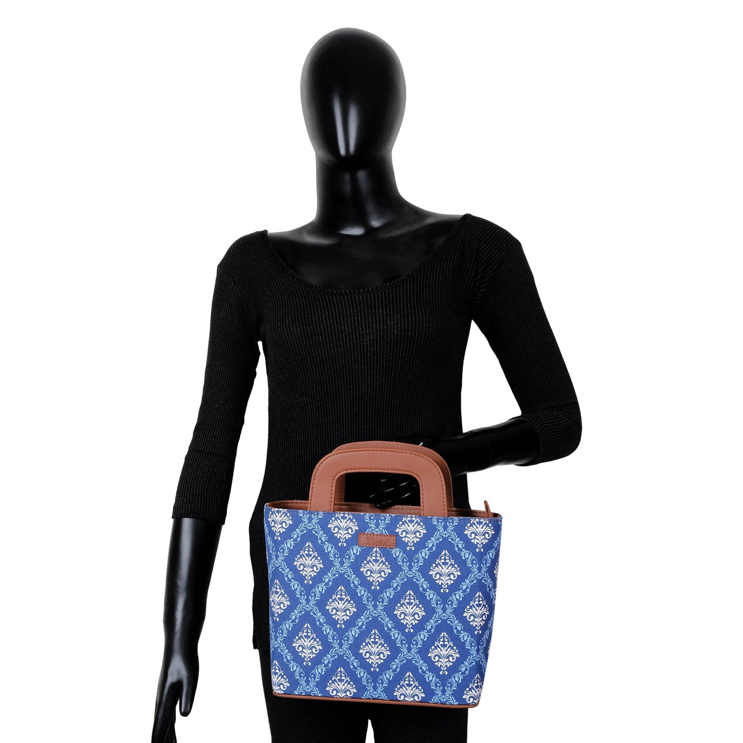 Women’s Blue Top Handle Tote Bags with Vegan Leather Trim – Wholesale