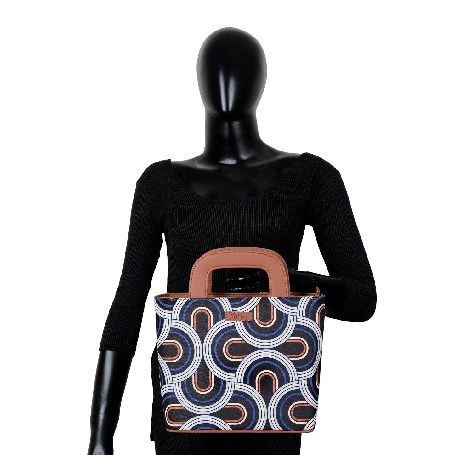 Women’s Abstract Top Handle Tote Bags with Vegan Leather Trim – Wholesale