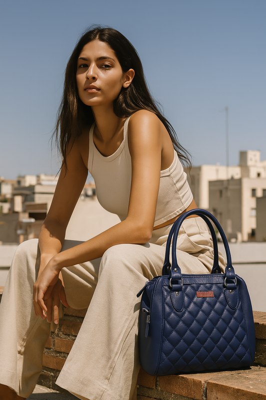 Blue Vegan Leather Handbag – Women’s Top Handle Satchel Bag for Office & Travel
