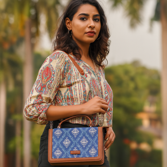 Women’s Blue Crossbody Sling Bags with Vegan Leather Trim – Wholesale