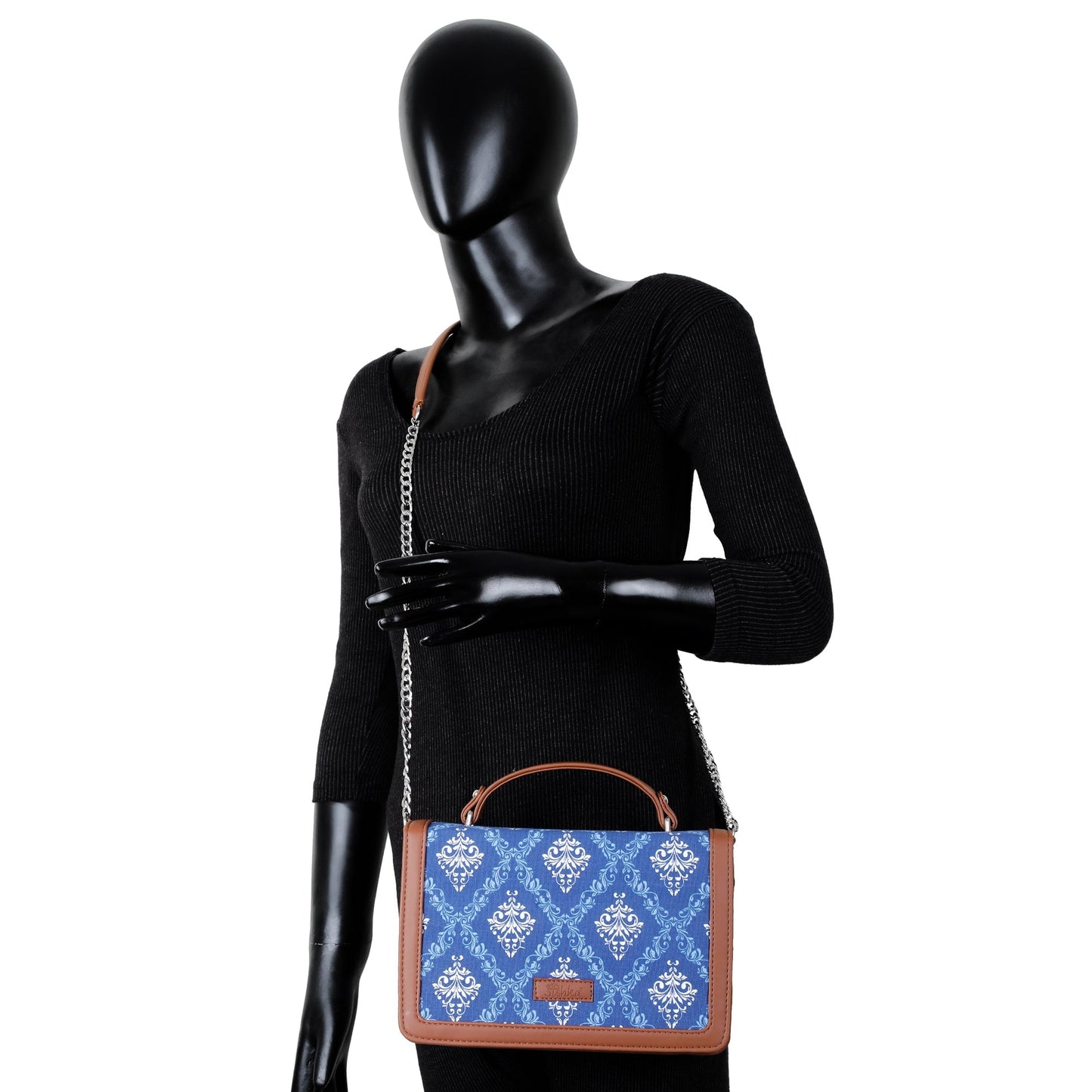 Women’s Blue Crossbody Sling Bags with Vegan Leather Trim – Wholesale