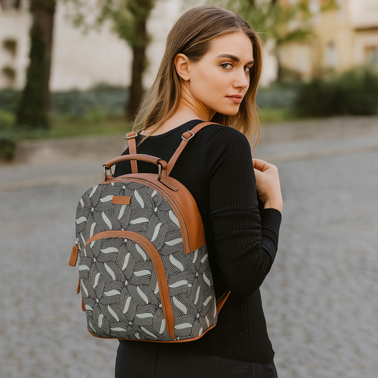 Women’s Printed Backpacks with Vegan Leather Trim – Wholesale