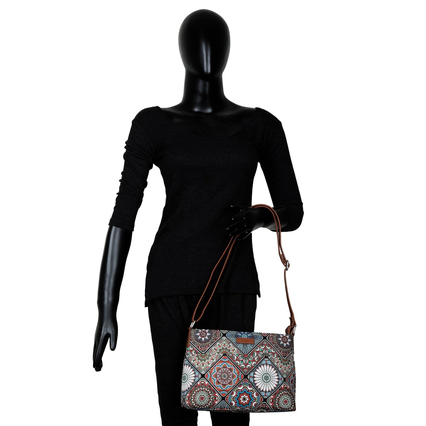 Wholesale Women’s Mandala Crossbody Bags with Vegan Leather Trim Handle
