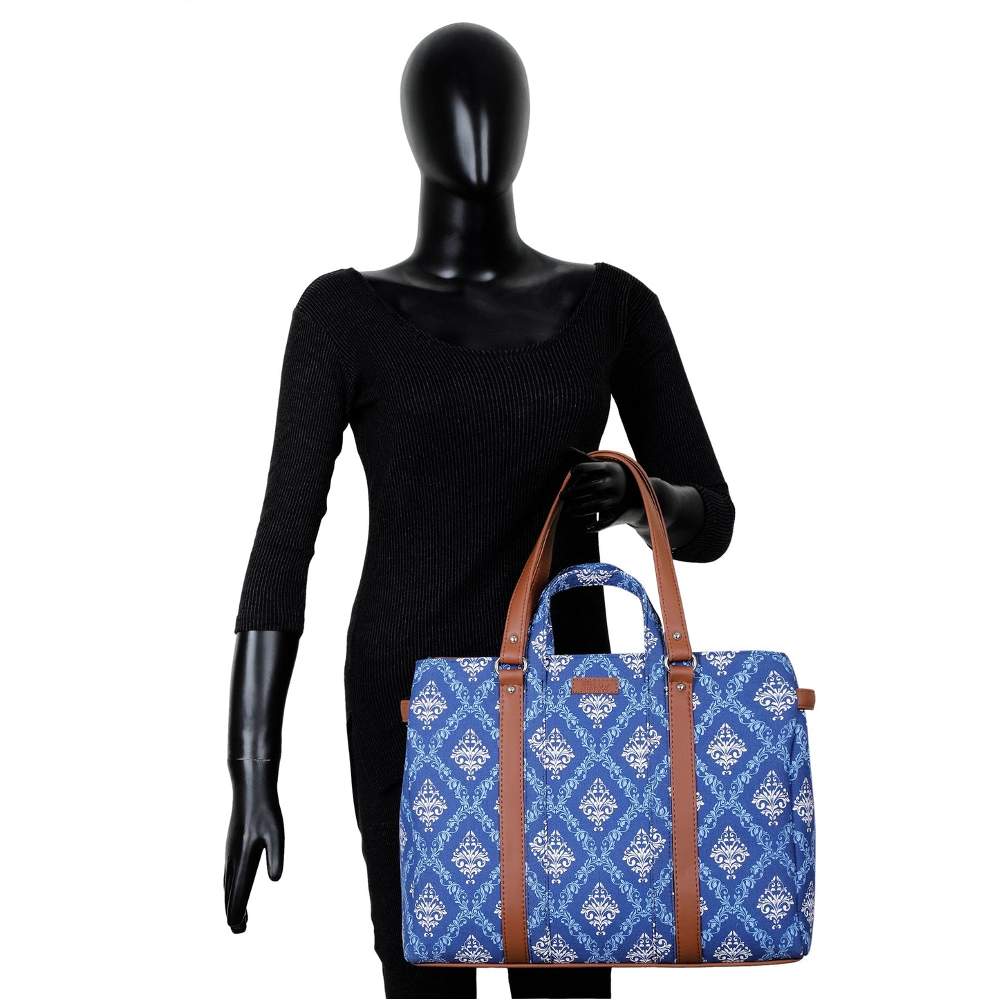 Women’s Blue Shoulder Tote Bags with Vegan Leather Trim Handles– Wholesale