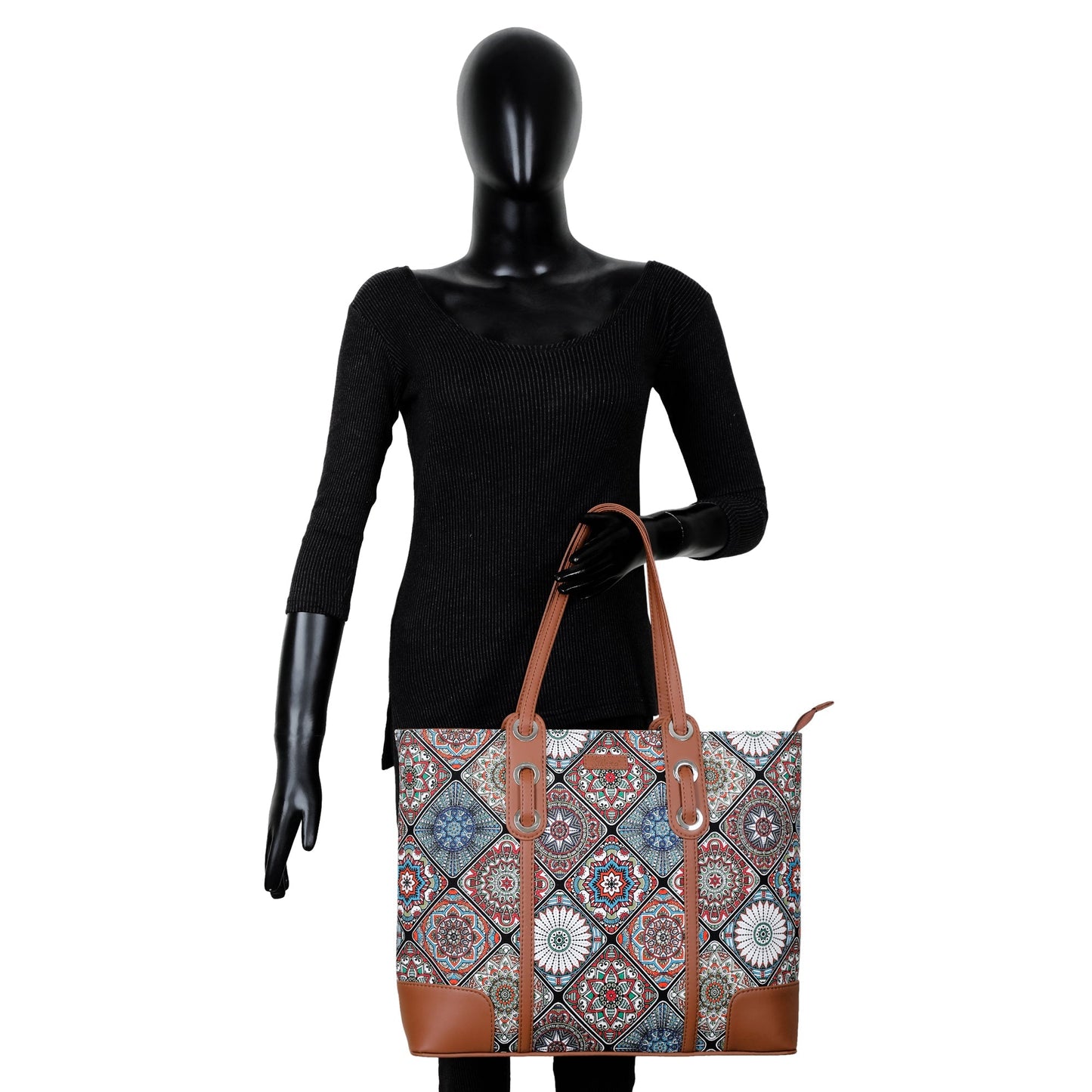 Women’s Multicolor Shoulder Tote Bags with Vegan Leather Trim – Wholesale