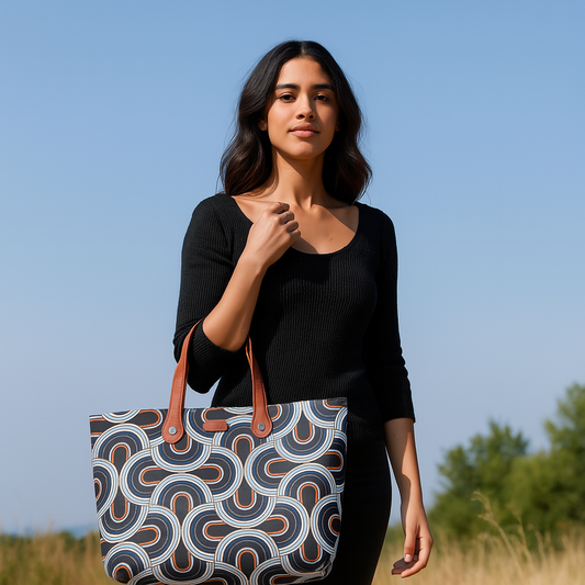 Wholesale Women’s Abstract Tote Bags with Vegan Leather Trim Handle
