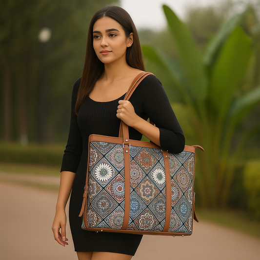 Women’s Multicolor Laptop Tote Bags with Vegan Leather Trim – Wholesale
