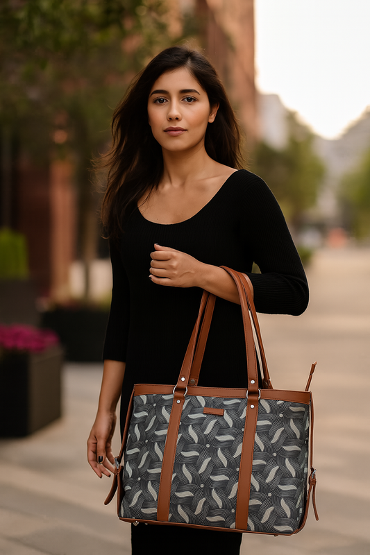 Women’s Olive Laptop Tote Bags with Vegan Leather Trim – Wholesale