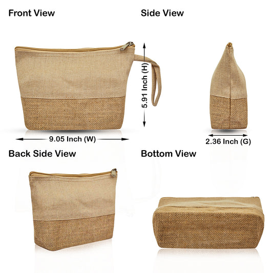 Multipurpose Eco Burlap Wristlet Zipper Pouch for Women Wholesale Supply