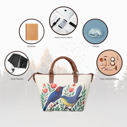 Women’s Birds Vegan Leather 3‑in‑1 Hand Printed Wholesale Convertible Shoulder Bag – Stylish Top Handle Crossbody Purse
