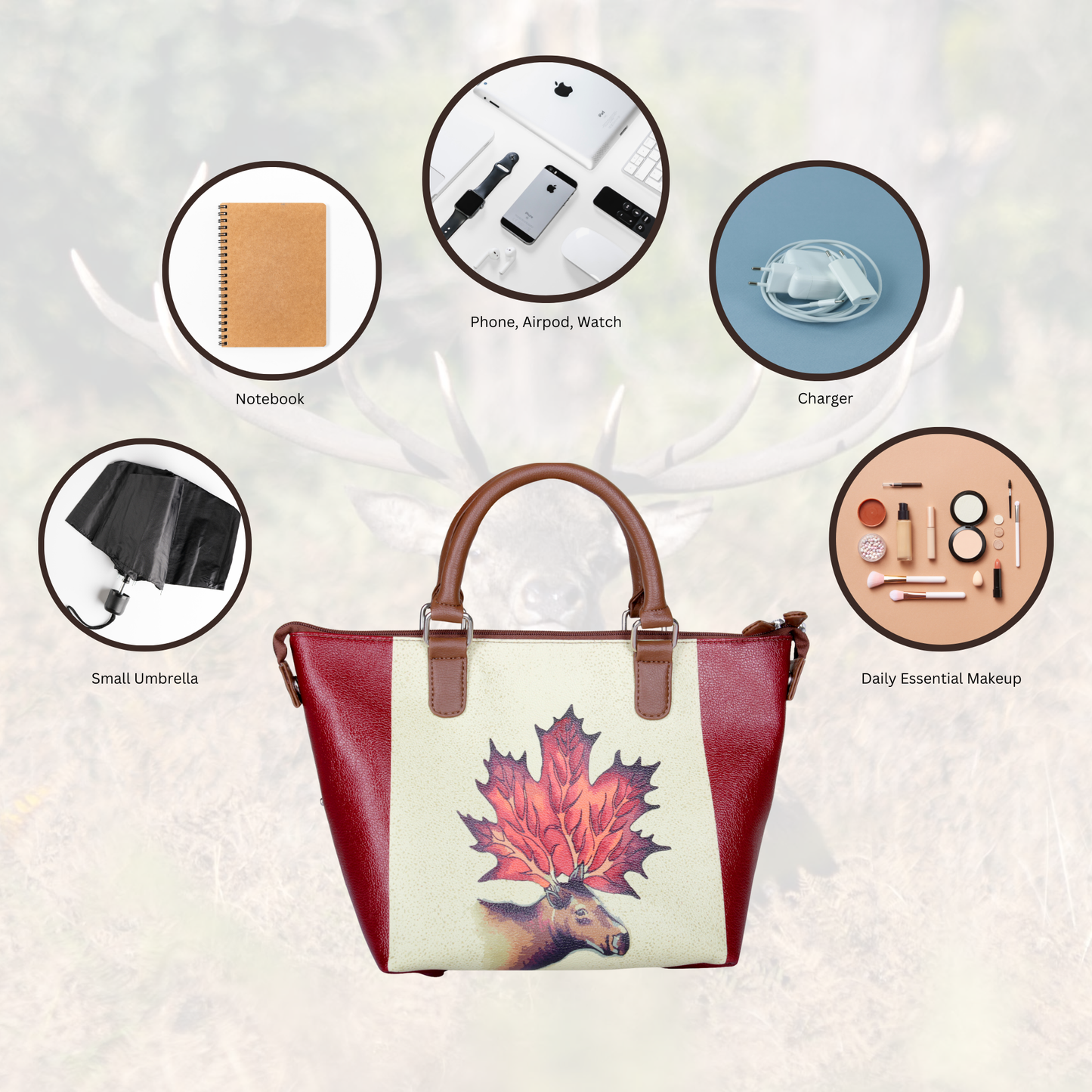 Women’s Maple Leaf Hand Printed Vegan Leather Wholesale Shoulder Bag – Stylish Top Handle Crossbody for Daily Use