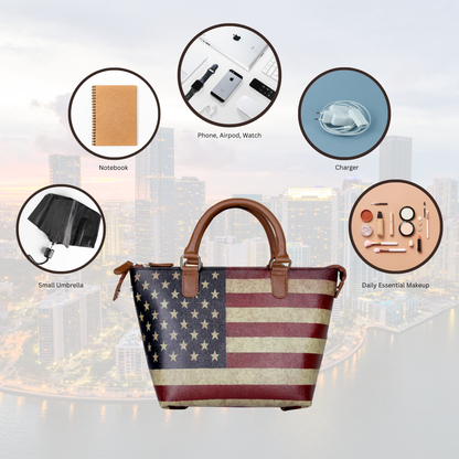 Women’s USA Flag Vegan Leather 3‑in‑1 Hand Printed Wholesale Convertible Shoulder Bag – Stylish Top Handle Crossbody Purse