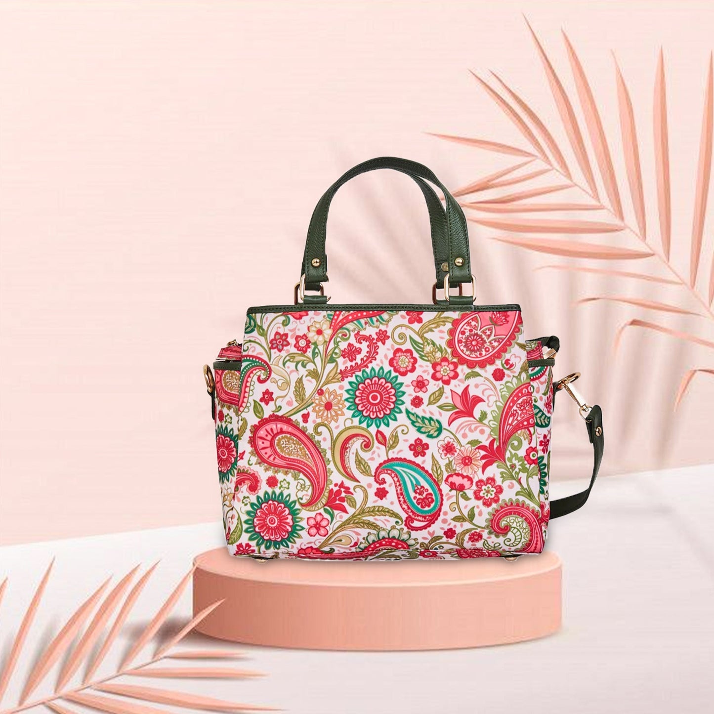 Wholesale Women Paisley Satchel Bag - Fabric with Leather Trim Style