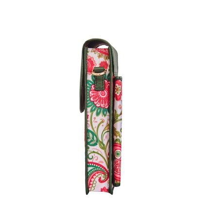 Wholesale Women's Paisley Crossbody Phone Wallet - Fabric with Leather Trim