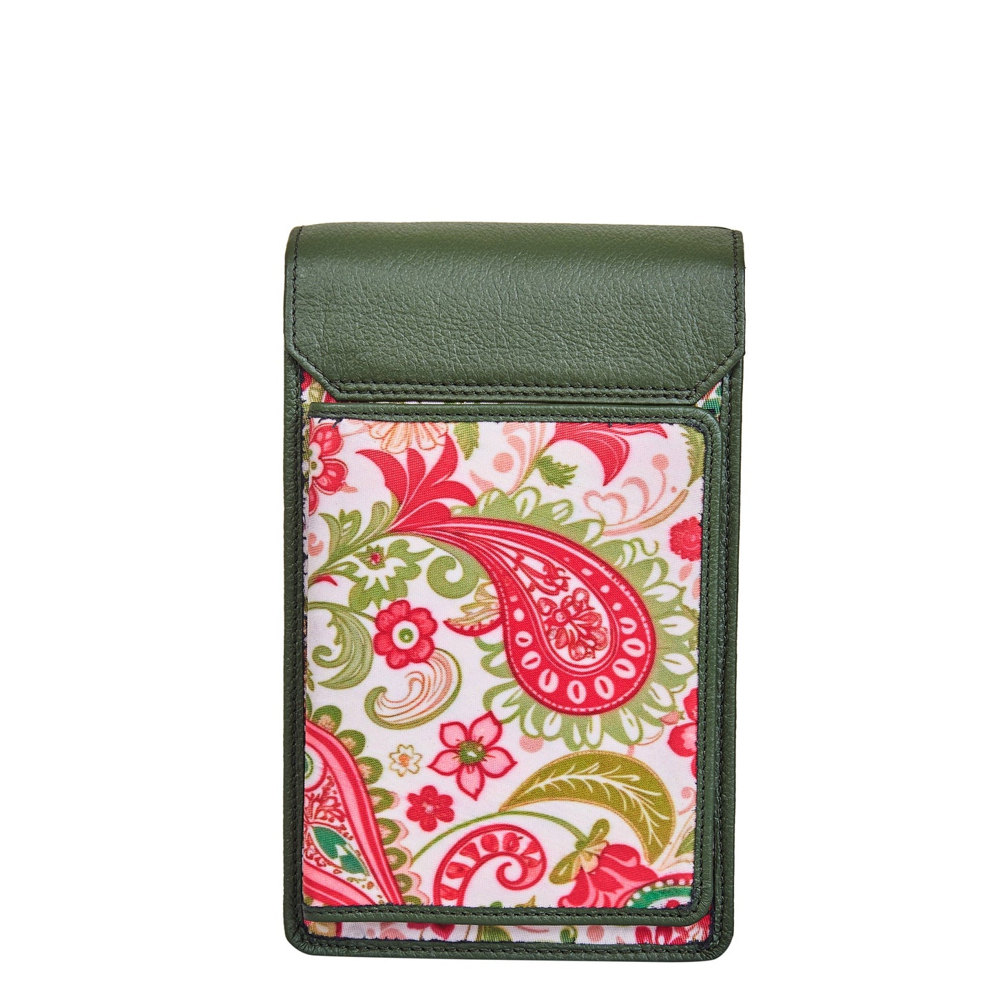 Wholesale Women's Paisley Crossbody Phone Wallet - Fabric with Leather Trim